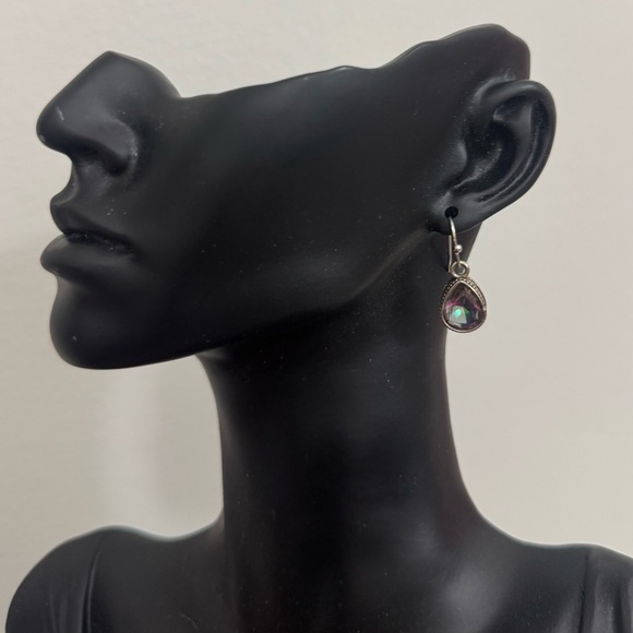 Amethyst Purple Teardrop Crystal Dangle Gemstone Tear Dainty Drop Earrings - Picture 3 of 7